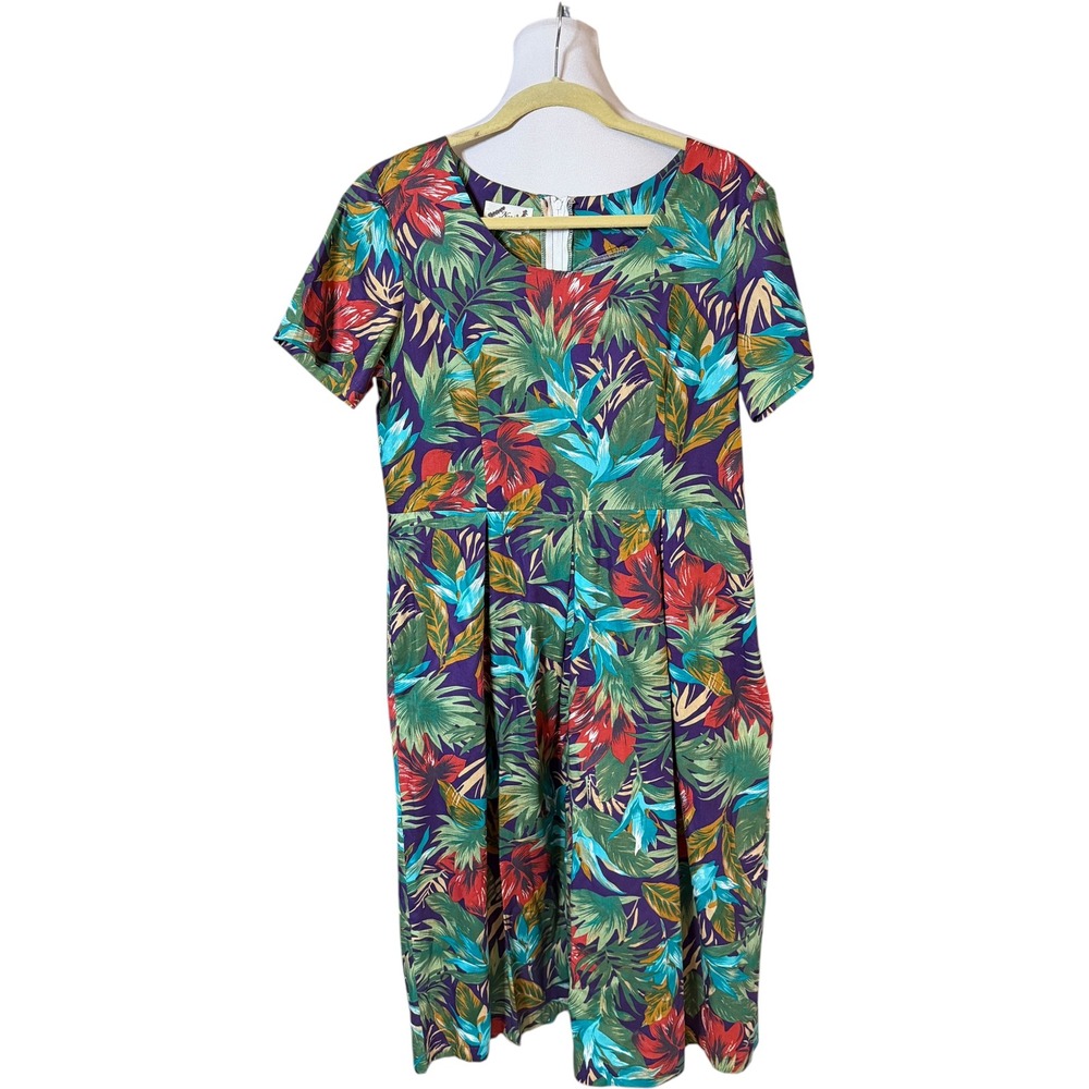 Nani Hawaii Jumpsuit Womens XL Tropical Floral Vintage Short Sleeve Wide Leg